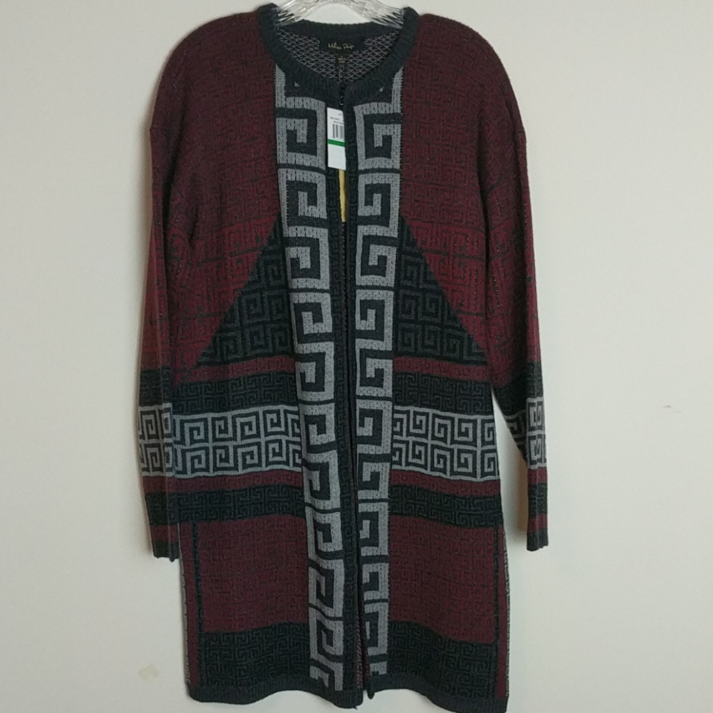 [Melissa Paige] Burgundy Gray Long Cardigan Size L
